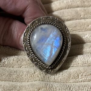 Solid, Heavy Sterling Silver and Moonstone Ring